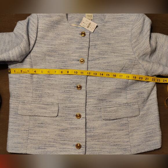 J.Crew Factory Tweed Lady Jacket Light Blue Gold Buttons NWT Size 16 - Picture 7 of 16